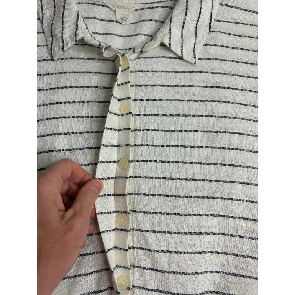 Caslon Stripe Long Sleeve Linen Blend Shirt Dress Sz XL Shift Neutral Minimalist - Picture 3 of 10